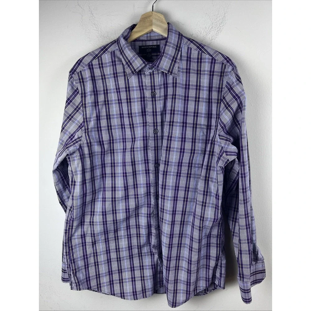 Banana Republic Men's Large Purple Plaid Long Sleeve Button Up Shirt